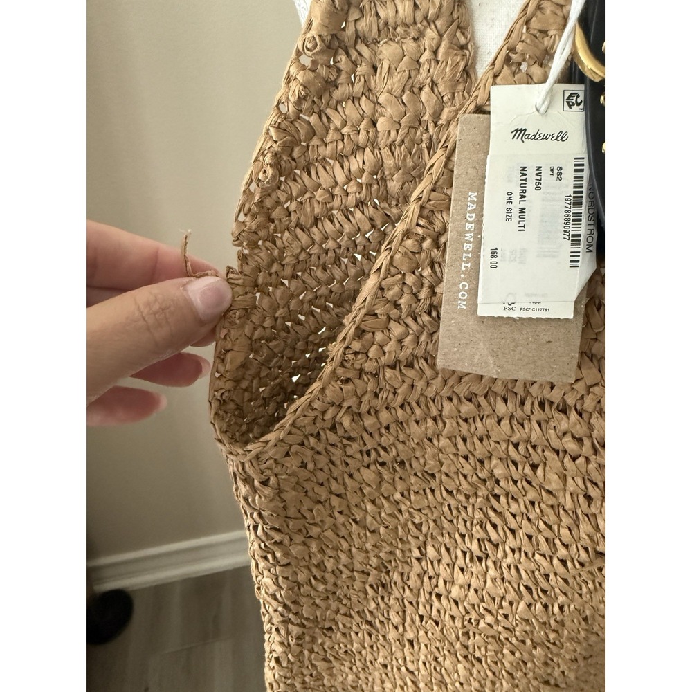 Madewell Straw Grommet Slouch Tote Natural Multi Raffia Bag NWT $168 Flaw - Picture 8 of 14